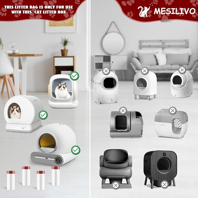 80 Count Self-Cleaning Litter Box Liners for MeoWant MW-SC01/MW-SC02, Extra-Thick Drawstring Trash Bags 17.7x19.68 in, Odor-Proof Cat Waste Disposal