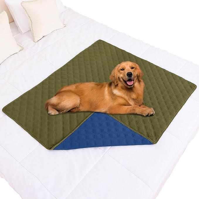 Smiry Waterproof Dog Bed Cover Pet Blanket, Soft Washable Dog Blanket for Furniture Bed Couch Sofa Reversible, Checkered (40"x50", Green/Navy)