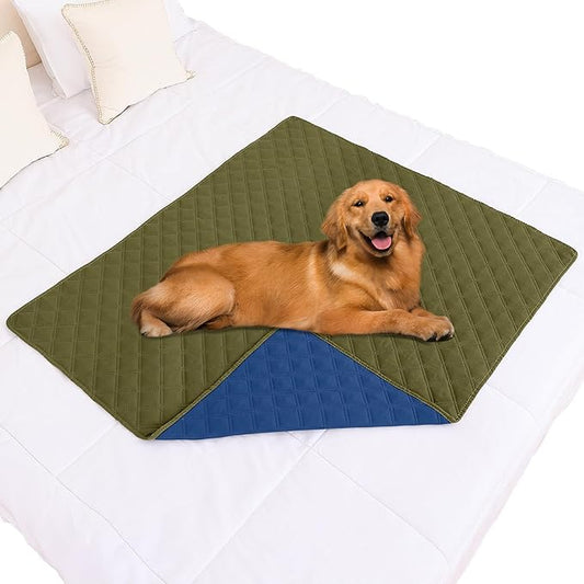 Smiry Waterproof Dog Bed Cover Pet Blanket, Soft Washable Dog Blanket for Furniture Bed Couch Sofa Reversible, Checkered (40"x50", Green/Navy)