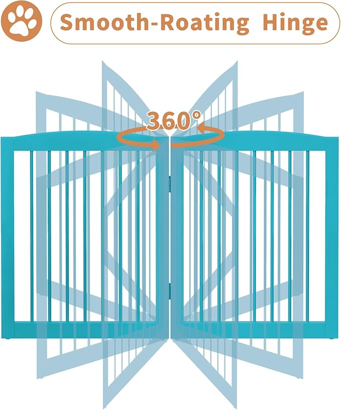 Freestanding Dog Gates with Door Walk Through, Pet Gate for Stairs, 80 inch Wide Gates Indoor, Dog Fences Indoor, Support Feet Included, 4 Panels, 32" Tall, Blue