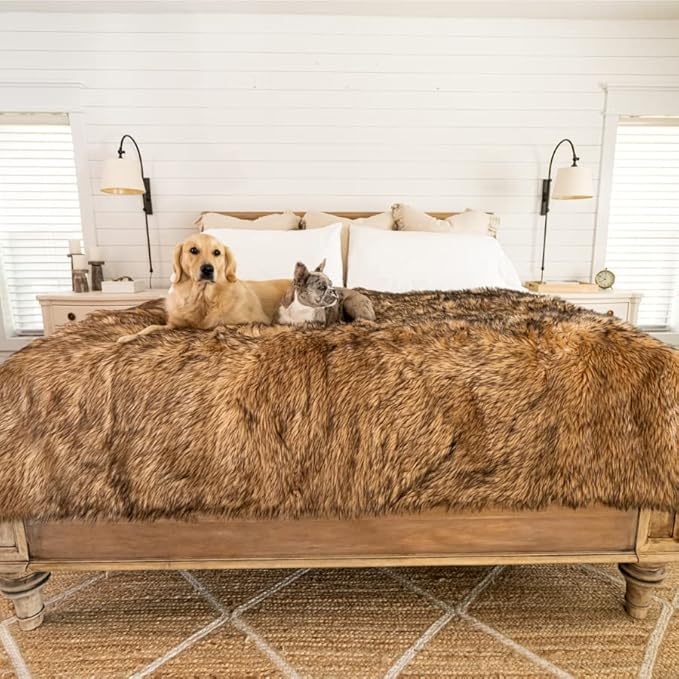 PAW BRANDS PupProtector Waterproof Throw Blanket for Dogs and Cats, Pet Blanket Cover for Couches, Sofas, Beds, Car Seats, Furniture, Calming Soft Faux Fur, Sable Brown, Original (60" L x 50" W)