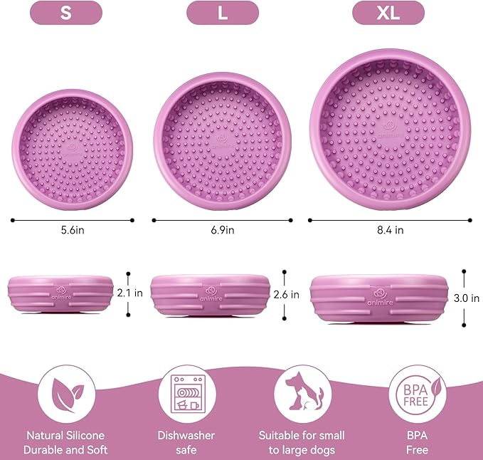 Dog Lick Bowl, Animire Freeze Lick Mat for Dogs, Non-Slip Slow Feeder Licking Bowl Enrichment Treat for Distraction Anxiety Relief, Food Grade Silicone, Dishwasher Safe(Pastel Purple,S)