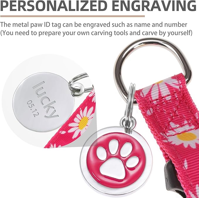 PUPTECK No Pull Dog Harness Soft Adjustable Basic Nylon Step in Puppy Vest Outdoor Walking with ID Tag, Fuchsia Daisy, XS