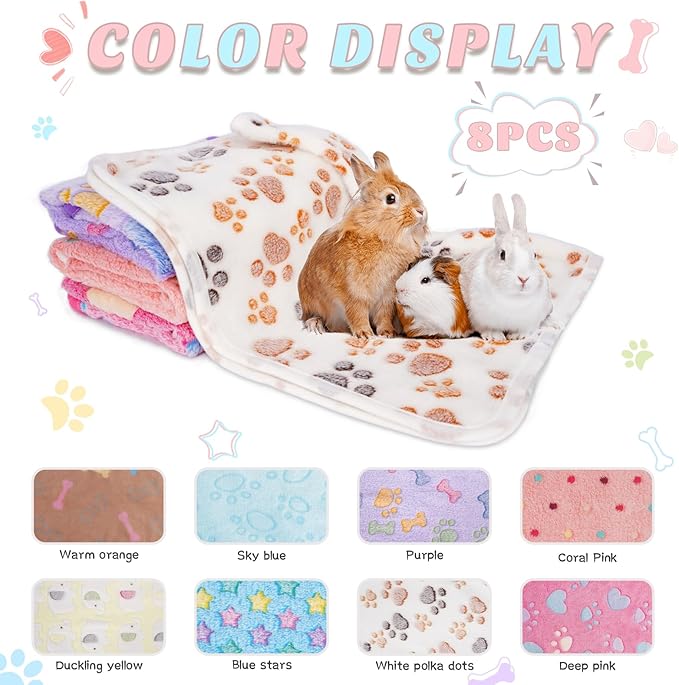 8 Pack Guinea Pig Cage Liner, Washable Guinea Pig Fleece Blankets Beding Accessories, Flannel Throw Warm Sleep Mat, Pet Pee Pads for Small Animal Hamster Rabbit Puppy Cat (Light Color, 30x20 Inch)