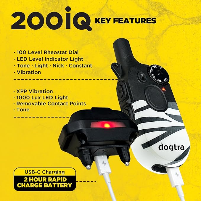 Dogtra 200iQ Remote Training E Collar – 100 Levels, Tone, Vibration, 1/2 Mile Range – Compact, Waterproof, One-Handed Control for Dogs 10 lbs+ – Lightweight Design for Daily Training – Zebra