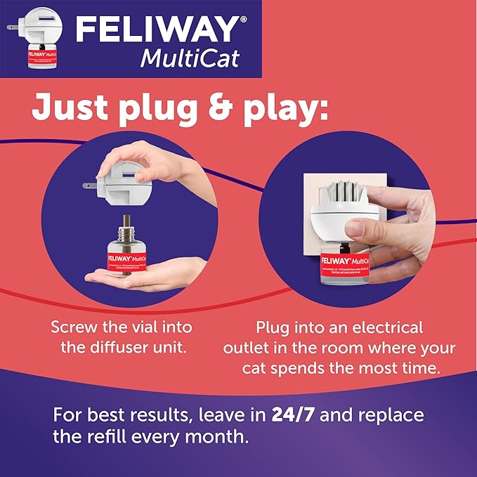 FELIWAY MultiCat 3 x 30 Day Cat Calming Refills for Pheromone Diffuser & Happy Snack Delicious Calming cat Treats (12-ct Chicken Flavor)
