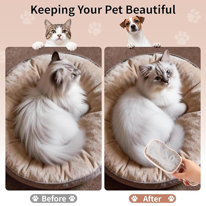 Cat Steam Brush for Shedding - 360° Rotatable Pet Steam Brush for Cats & Dogs, Food-Grade Silicone Cat Hair Brush for Indoor Cats & Long Haired Pets (OFF-White)