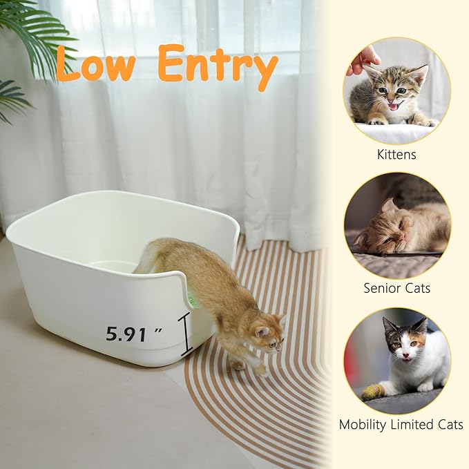 SpaceTime Extra Large Litter Box with High Sides,24.2" Lx16.3 Wx12.9 H XL Multi Cat Litter Pan for Kitty,Cat Boxes for Indoor Cats,Jumbo Litter Boxes for Big Cats,Anti-Splashing,Easy to Clean (White)