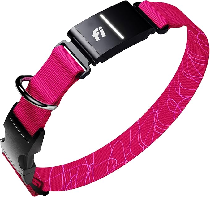 New Fi Series 3+ Smart Dog Tracker Collar [6 Month Membership Included] GPS Tracker for Dogs with Health & Behavior Monitoring, Escape Alerts, Waterproof, LED, Apple Watch Compatible (Pink, Medium)