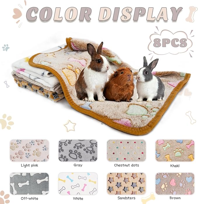 8 Pack Guinea Pig Cage Liner, Washable Guinea Pig Fleece Blankets Beding Accessories, Flannel Throw Warm Sleep Mat, Pet Pee Pads for Small Animal Hamster Rabbit Puppy Cat (Dark Color, 24x16 Inch)