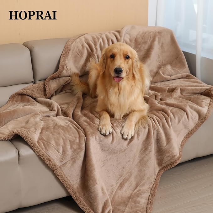 Dog Blanket, Waterproof Reversible Sherpa Fleece Throw Blanket, Furniture Cover for Bed, Couch, Sofa Protection from Liquid Pee and Pet Fur of Puppy, Cat (Light Coffee S28*39inches)