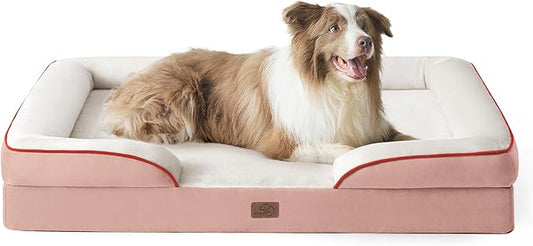 Bedsure L Plus Orthopedic Dog Bed for Large Dogs - Washable Dog Cat Bed Waterproof, L Plus Big Comfort Dogs Couch Sofa with Washable Removable Cover, Pet Bed with Nonskid Bottom, Pink, 38"
