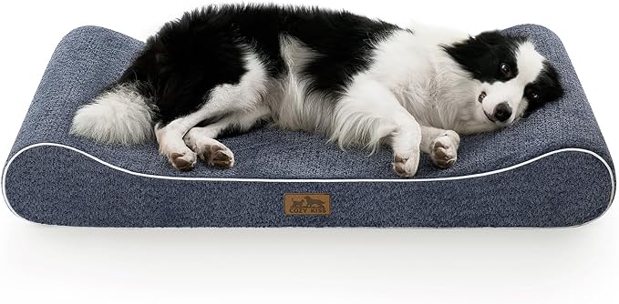 Orthopedic Dog Bed for Large Dogs up to 90 lbs - Removable Washable Cover with Waterproof Lining & Non-Skid Bottom, Cotton-Polyester Blend Boat-Shaped Lounger Mattress, L(45x30x6in), Blue