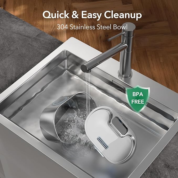 Stainless Steel Cat Water Fountain 108oz/3.2L:Battery Operated Wireless Cat Fountains for Drinking Indoor, Automatic Pet Water Dispenser with Ultra Quiet Pump,Multi-Filtration,Easy Clean BPA-Free