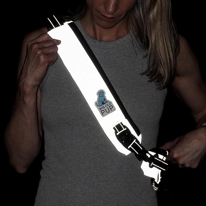 5-in-1 Reflective Cross-Body Dog Leash System, Hands-Free Design with Storage Pouch, Car Restraint, Hoist Support for Walking, Night Safety