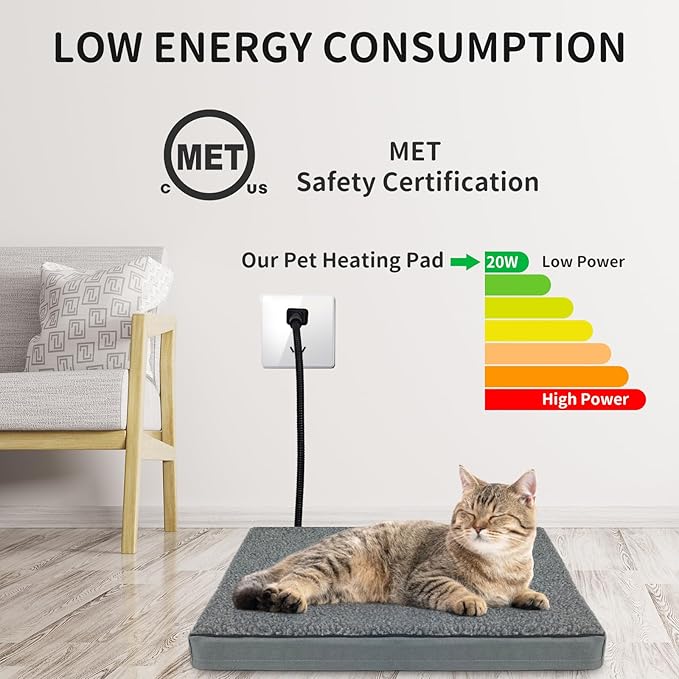 Heated Pet Beds for Indoor/Outdoor Cat & Dog Orthopedic Foam Warming Cat Beds Auto Temperature Control, Washable Cover with Waterproof Liner Thermo Kitty Electric Heating Bed