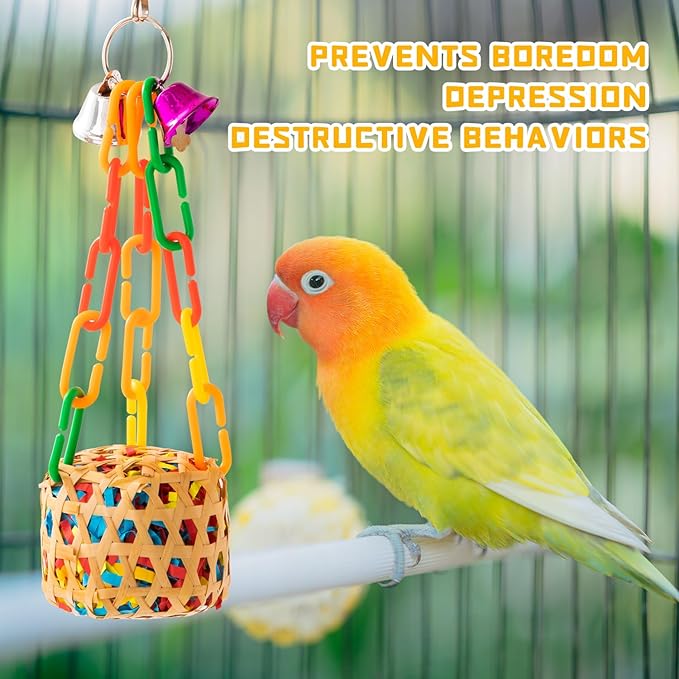 5PCS Bird Toys Set for Parrots - Shredding Chewing Foraging Activity Toys Safe for Cockatiel Mynah Finch Lovebirds - Cage Enrichment Accessories
