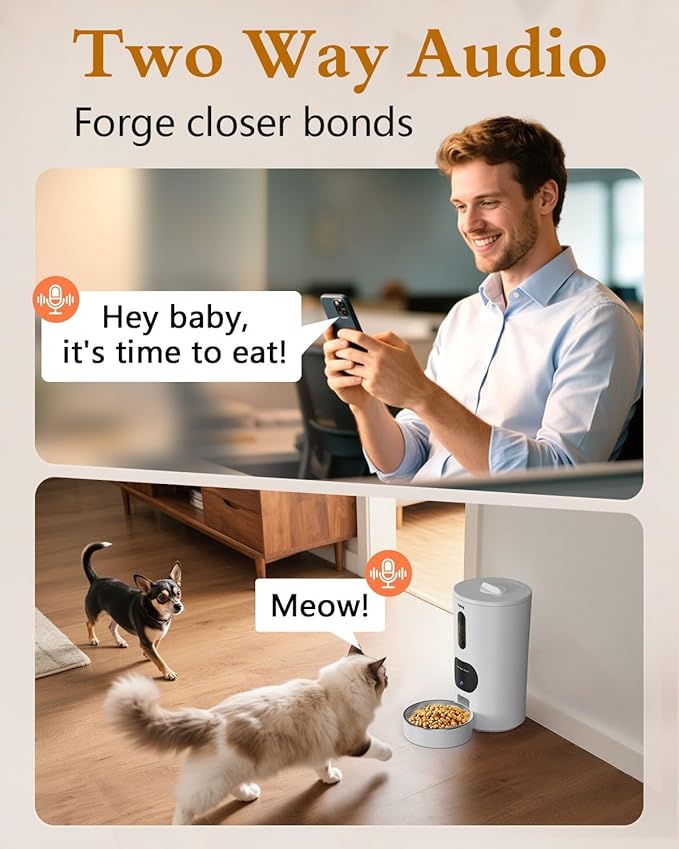 Yakry Automatic Cat Feeder with Camera - 5G WiFi Easy Setup App Control Cat Dry Food Dispenser with Stainless Steel Bowl, 17 Cups, HD 1080P Video with Night Vision for Small Pets Indoor