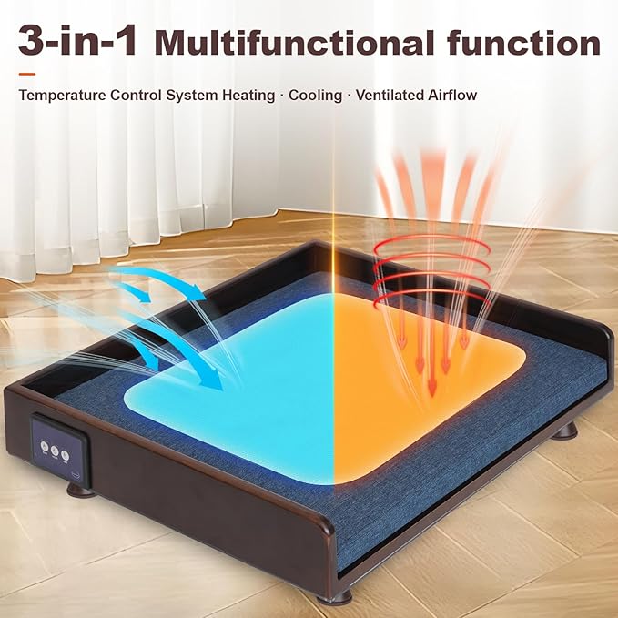 feyoopet Smart Pet Bed with Heating, Ventilation & Ambient Light - Solid Wood Frame, 3 Modes, All-Season Comfort for Cats & Dogs