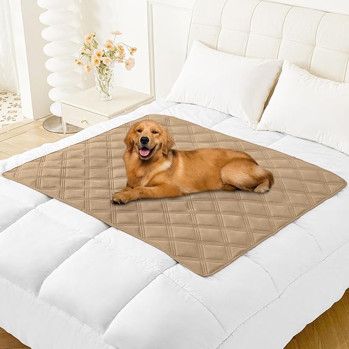 Smiry Waterproof Dog Bed Cover Blanket 40x50, Soft Reversible Pet Blanket, Washable Leakproof Cats Dogs Couch Cover for Sofa, Couch, Furniture, Lattice, Camel/Beige
