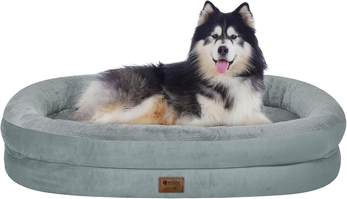 Orthopedic Waterproof Large Dog Bed: Memory Foam Washable Dog Bed with Bolsters - XXL Orthopedic Removable Cover for Medium Large Sized Pet - Non-Slip Bottom - Grey