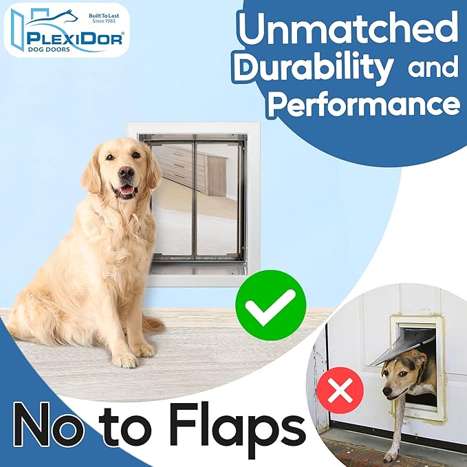 PlexiDor Performance Pet Doors for Dogs and Cats - Wall Mount Dog Door with Lock and Key - White, Large Size