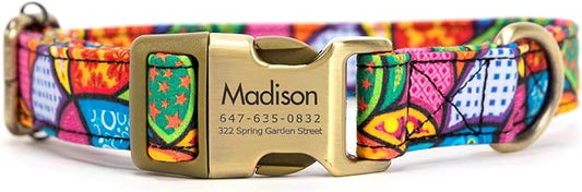 Personalized Dog Collar with Name and Phone Number Engraved,Adjustable Custom Puppy Collar,Organic Cotton Pet Collar for Small Medium Large Boy Girl Dogs
