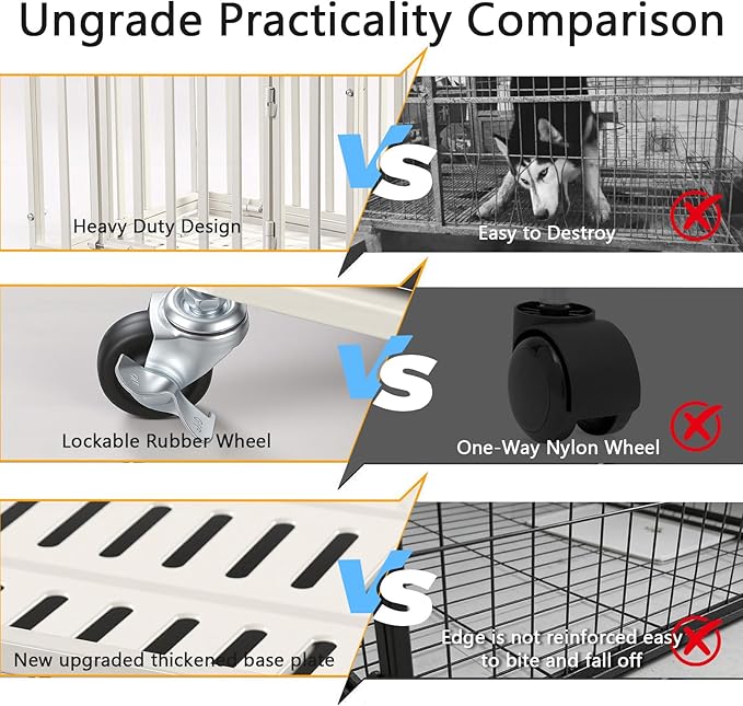Escape-Proof Heavy Duty 38" Dog Crate, Indestructible Steel Kennel for Large & High-Anxiety Dogs with with Removable Tray, Double Door Design with 4 Wheels and Reinforced Baseplate