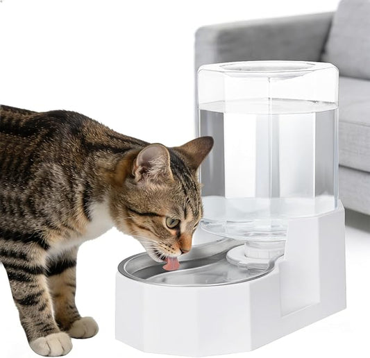 Sfozstra Gravity Water Bowl Dispenser : Automatic 4L White Cat Stainless Steel Feeder Without Filters for Pets Indoor/Outdoor by Owners
