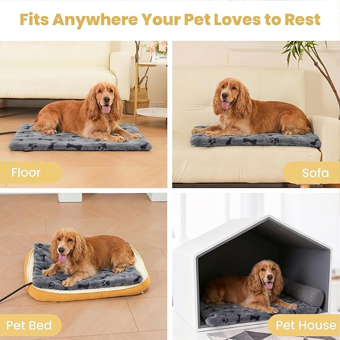 Heated Pet Pad for Dogs and Cats, Waterproof Heating Mat with Chew-Resistant Cord, Constant Warmth for Indoor & Covered Outdoor Use, Multiple Sizes and Colors (Grey, L: 26" × 20" × 1.3")