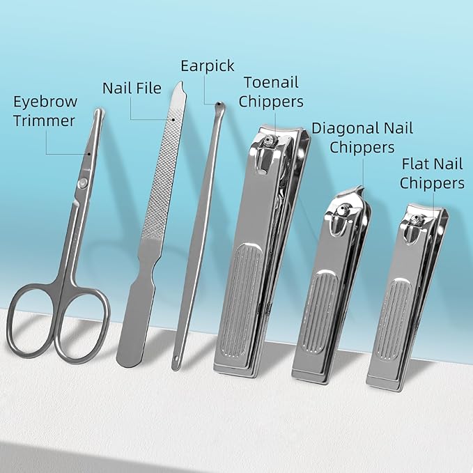 Premium Stainless Steel Nail Clippers Set - Travel Grooming Kit, 10pc Manicure/Pedicure Tools with PU Case - Unisex Gift for Men and Women(C-Red)