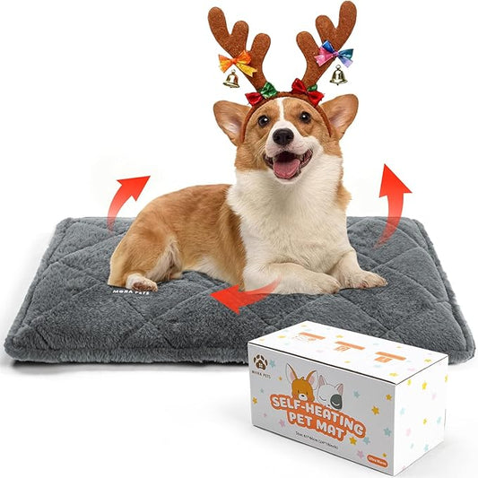 Mora Pets Self Heating Cat Bed Self Warming Cat Bed Thick Thermal Pet Bed Mat 30 x 21 Inches Removable Washable Cover for Outdoor Indoor Cats and Dogs Fur Grey Medium
