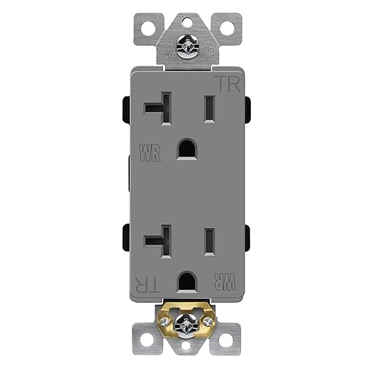 ENERLITES Decorator Receptacle, Tamper-Weather-Resistant, Residential/Commercial Grade Outdoor Outlet, Self-Grounding, 2-Pole, 3-Wire, 5-20R, 20A 125V, UL Listed, 62060-TWR-GY, Gray
