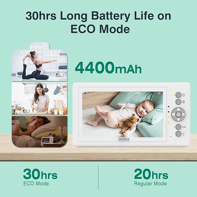 Baby Camera Monitor with 30 Hours Battery Life, Pan-Tilt-Zoom Video Baby Monitor with Camera and Audio 5 Inch Large Screen, No WiFi, Temperature Monitoring, 2 Way Talk Back, Power Saving