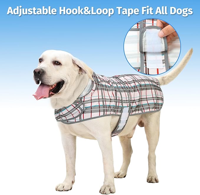 Dog Raincoats for Large Dogs Waterproof Hooded Rain Jacket with Reflective Strips Leash Hole & Poncho Adjustable Fit (Plaid,XL)