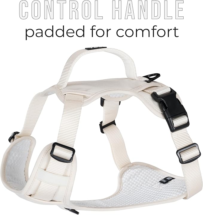 TUG Dog Harness with 2 Leash Connection Points | Adjustable, Padded, Lightweight | Handle on Back | No-Pull Front Clip (Small, Cream)