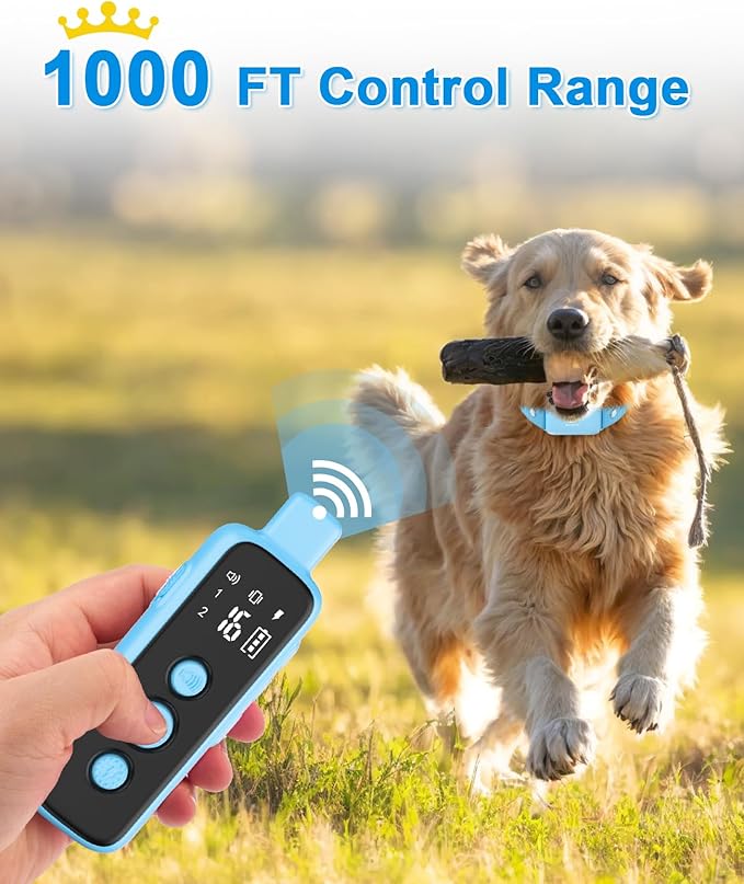 Bousnic Shock Collar for Dogs - Waterproof Rechargeable Dog Electric Training Collar with Remote for Small Medium Large Dogs with Beep, Vibration, Safe Shock Modes (8-120 Lbs) (Blue)