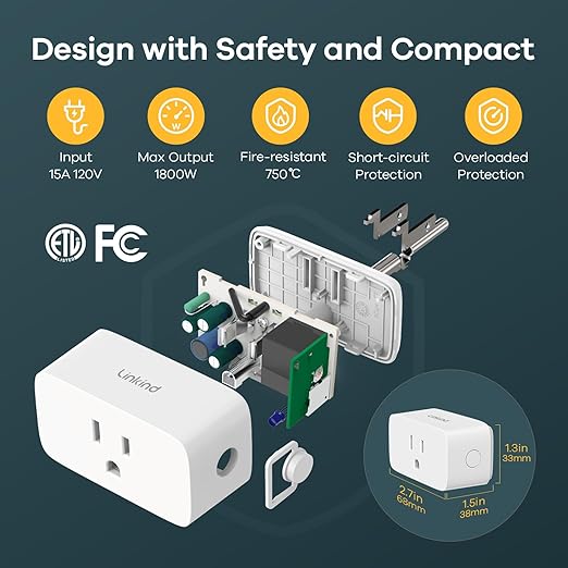 Linkind Matter Smart Plug, Work with Apple Home, Siri, Alexa, Google Home, SmartThings, Smart Outlet 15A/1800W Max, Smart Home Automation, APP Remote Control,Timer&Schedule, 2.4G Wi-Fi Only, 1 Pack