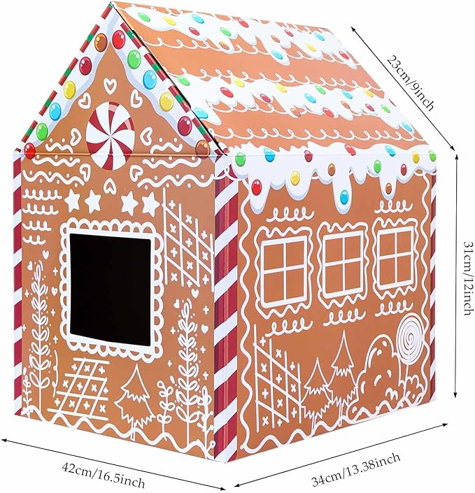 Christmas Gingerbread Cat House 16.5"x 13"x19" Christmas Cardboard Cat Scratcher House with Scratching Pad for Indoor Cats Kittens Large Cat Playhouse