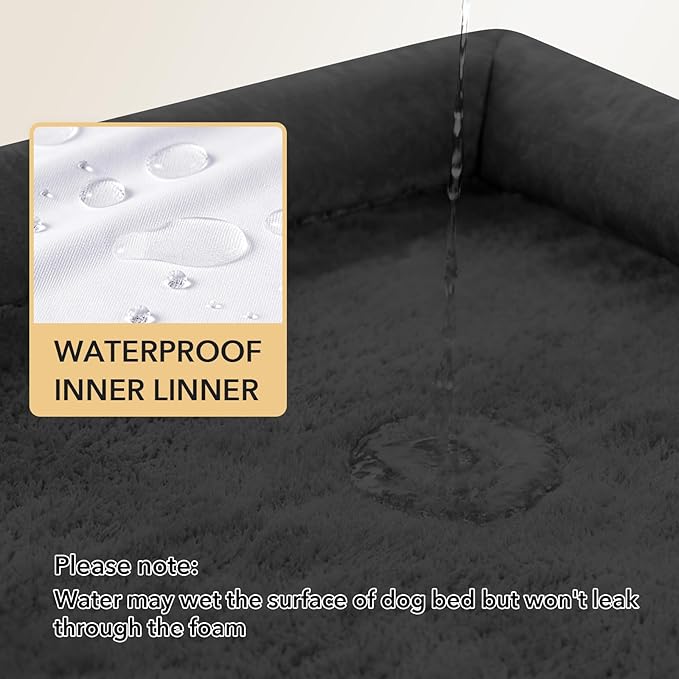 Orthopedic Dog Beds for Large Sized Dogs, Waterproof Egg Crate Foam Medium Dog Couch Beds for Crate 35x22Inch, Washable Pet Beds with Removable Cover and Nonskid Bottom, Black