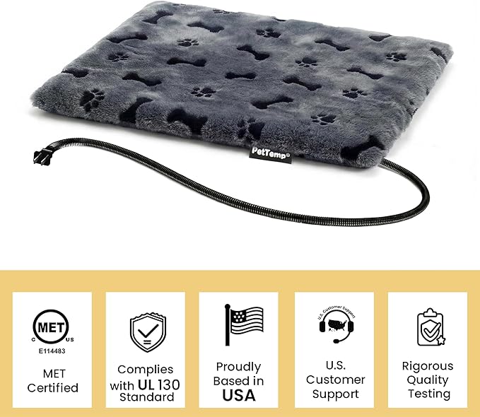 Heated Pet Pad for Dogs and Cats, Waterproof Heating Mat with Chew-Resistant Cord, Constant Warmth for Indoor & Covered Outdoor Use, Multiple Sizes and Colors (Grey, M: 20" × 16" × 1.3")
