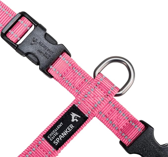 EXCELLENT ELITE SPANKER No Pull Dog Harness Reflective Nylon Vest L-Shaped Adjustable Easy Pet Harness for Small Medium Large Breeds Dogs Walking Training Black Red(Pink-M)