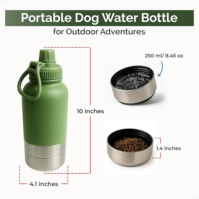 Portable Water Bottle & Feeder Bowl: Durable 2-in-1 Travel Solution with Stainless Steel, eco-Friendly Design, and Compact Portability. Perfect for Hydrating Pets on The go