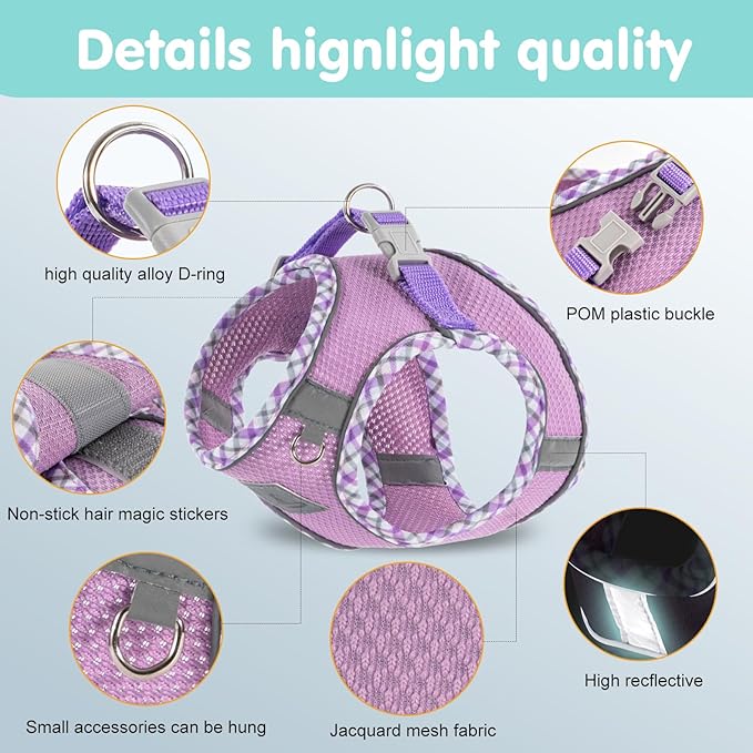 Dog Harness & Leash Set - No Pull Soft Breathable Small Dog Harness, Adjustable Reflective Step-in Vest for Puppy, Kitten, Cats