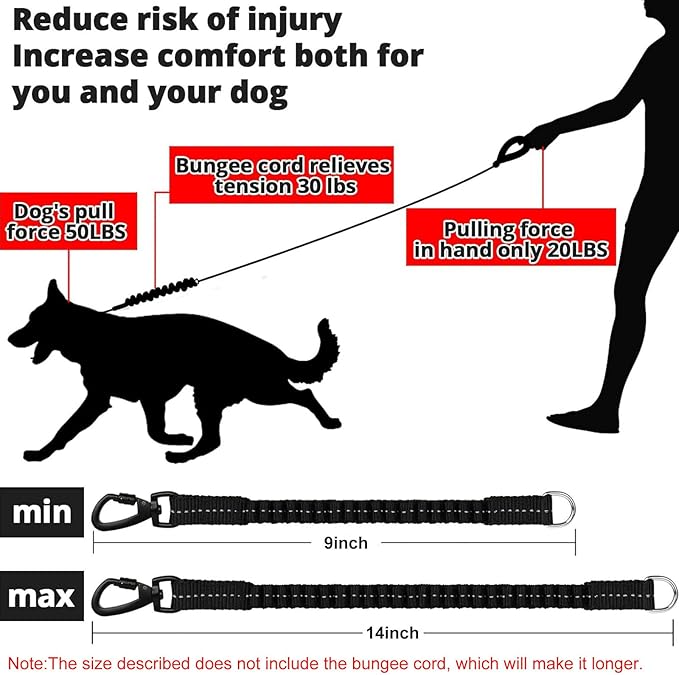 Rope Dog Leash 4 FT: Heavy Duty Leashes with Swivel Lockable Hook Reflective Threads Bungee and Padded Handle - Dog Lead for Large Small Medium Dogs Outside Walking Hiking Green