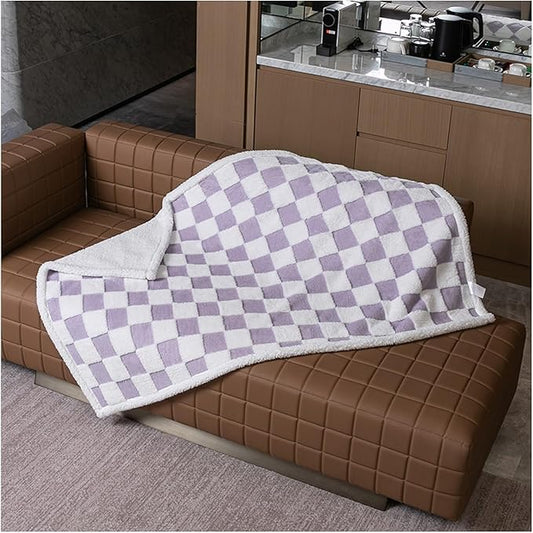 Waterproof Pet Blanket,Purple Checked Dog Blankets for Bed Covers Couch Sofa Stylish Jacquard Pets Throw Blankets for Puppy Cats Washable Reversible Furniture Protection Covers (Purple Check,M)