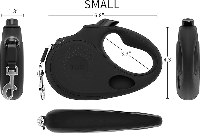 TUG Oval 360° Tangle-Free Retractable Dog Leash with Integrated Waste Bag Dispenser (Small, Black)