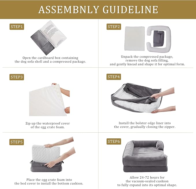 Bedfolks Orthopedic Dog Bed XL, Waterproof Dog Sofa Bed for Extra Large Dogs, Egg Foam Pet Couch Bed with Removable Washable Cover and Nonslip Bottom, Dark Grey