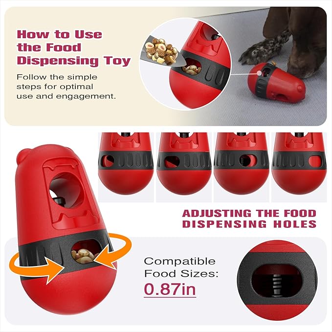 Dog Puzzle Toys Dog Treat Dispensing with Bully Sticks Holder Security Hold Device Interactive Toy to Keep Them Busy Puppy Slow Feeder ,Securely Holds Bully Sticks to Help Prevent Choking. (D-Red)