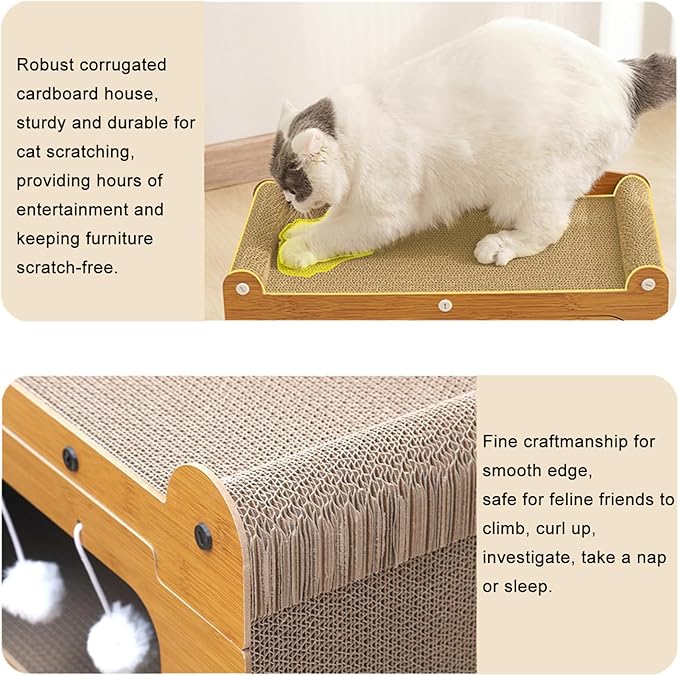 Cat Scratcher Cardboard House, 2 Floor Kitty Scratching Pad Lounger Bed, Kitten Small Animals Play, Rest, Sleep,Scratch Post Box,Durable Board Entertain Feline Friends Prevent Furniture Damage